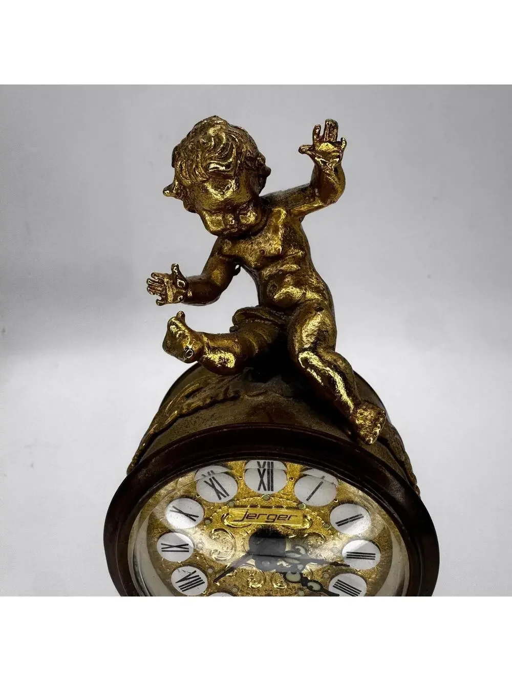 Vintage Jerger Cherub Mantel Clock: Cobalt Blue Porcelain, Gold Gilt, Working